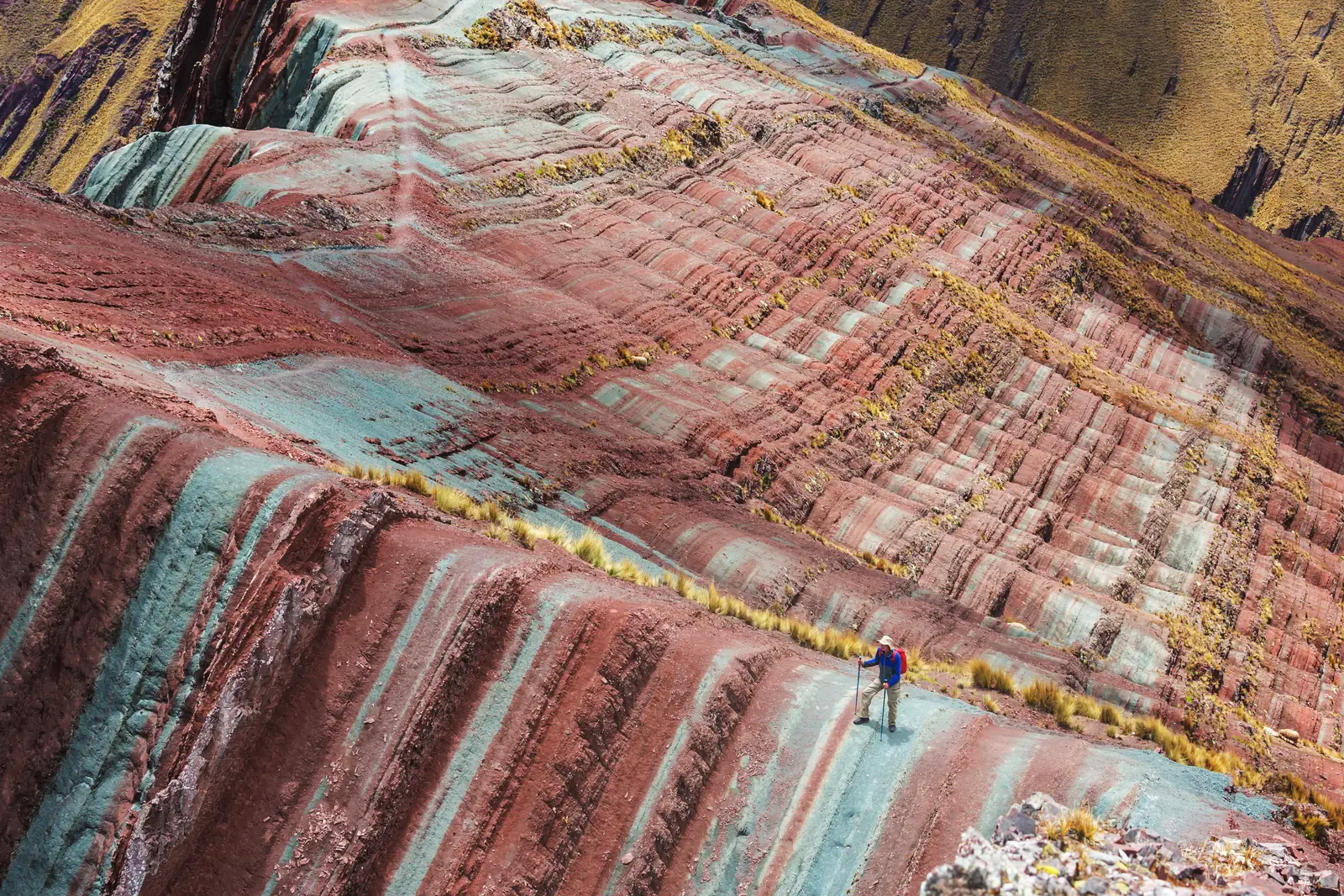 The striped colours of Rainbow Mountain, Vinicunca, near Cusco, Peru