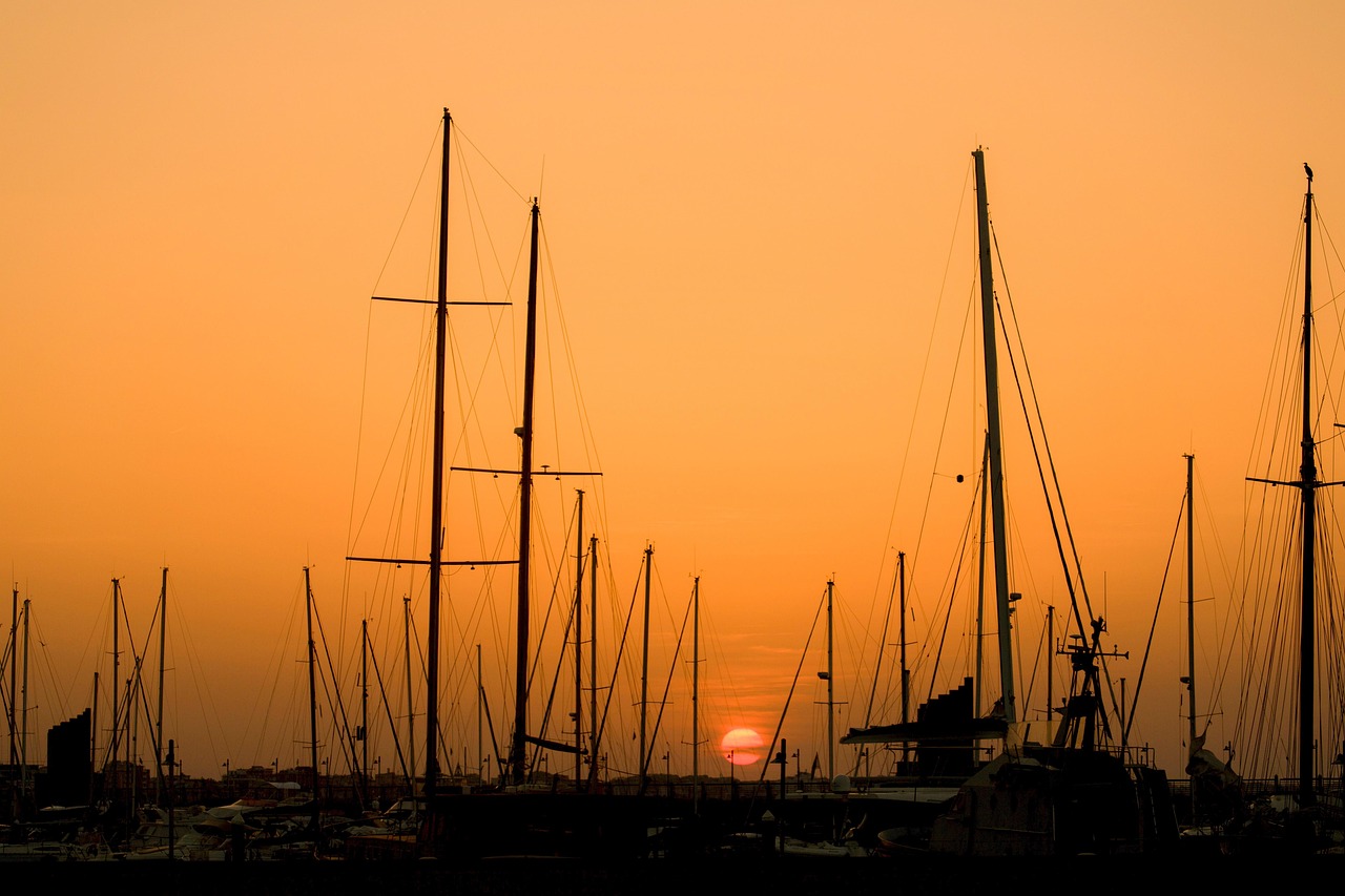 Port, sunset, sailboats, sailing ships, ships, italy, rimini, nature, sun, vacations, marina, yacht