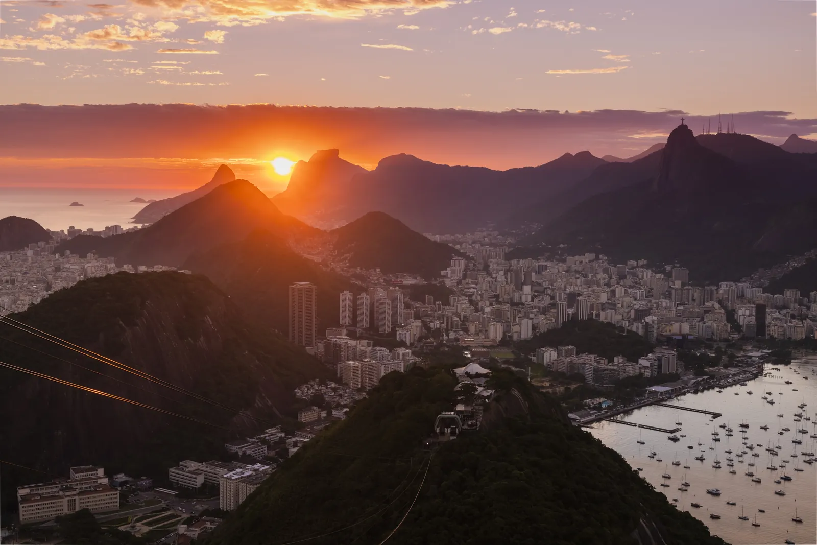 Panorama of Rio de Janeiro and Sugarloaf Mountain at twilight, Brazil