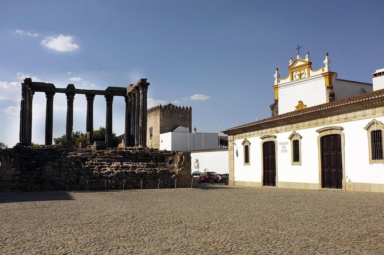 Portugal, evora, roman temple, ruins, archaeology, antiquity, romans, roman, bricks, arches, square, evora, evora, evora, evora, evora