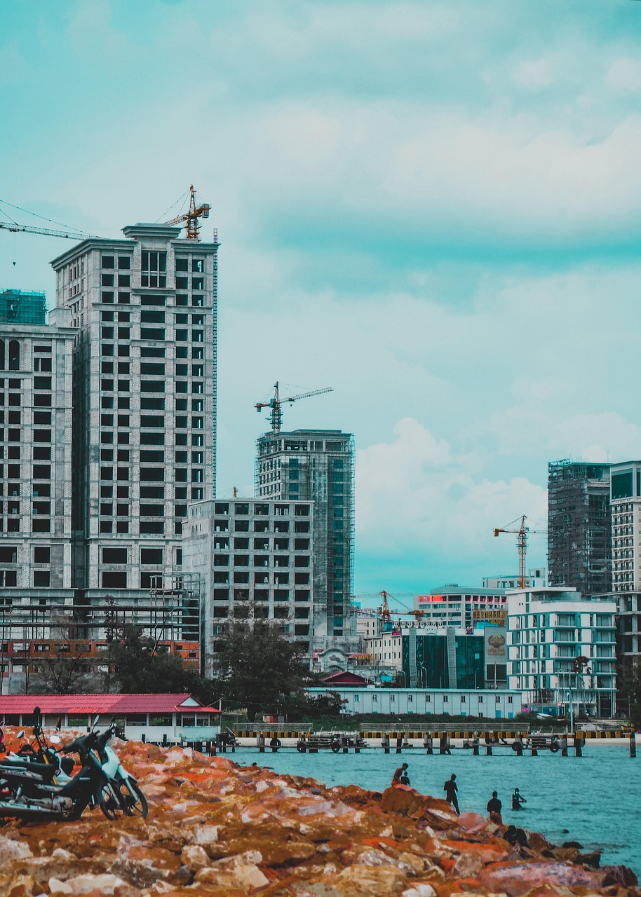 City, coast, sihanoukville, nature, beach, sea, ocean, buildings, skyscrapers, skyline, downtown, urban, coastal city, summer, cambodia