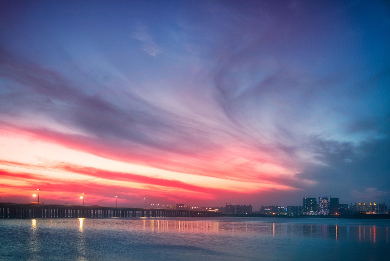 City, skyline, sunset, nature, sky, twilight, shenzhen, bay, sunset glow, china