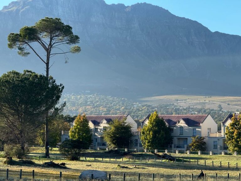 Peaceful residential view with Stellenbosch Mountain, South Africa.