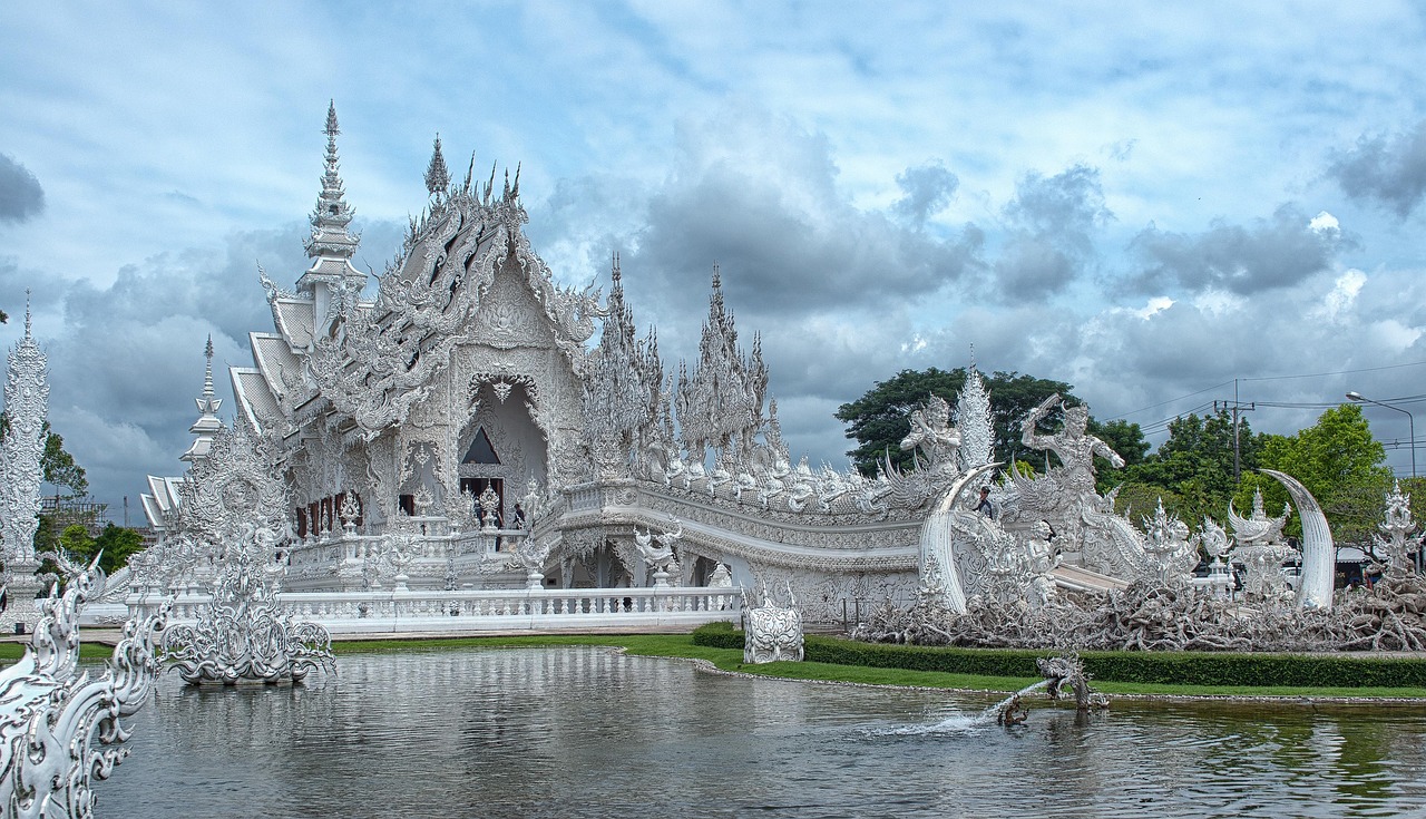 Temple, white temple, travel, asia, landmark, culture, religion, famous, thailand, architecture, white, blue travel, blue culture, temple, temple, white temple, white temple, white temple, white templ