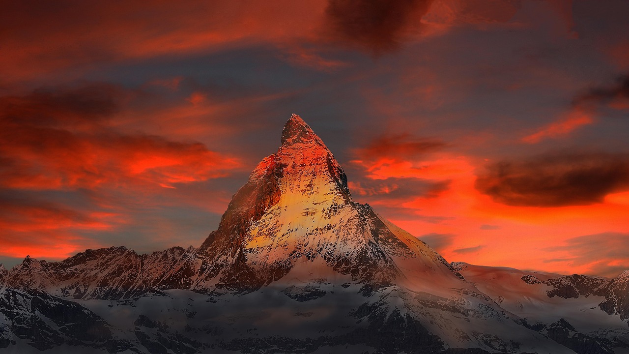Mountains, snow, sunset, dusk, twilight, peak, summit, mountain top, mountain view, sky, clouds, snow mountains, switzerland, zermatt, matterhorn, alpine, gornergrat, monte rosa, landscape, nature, sn