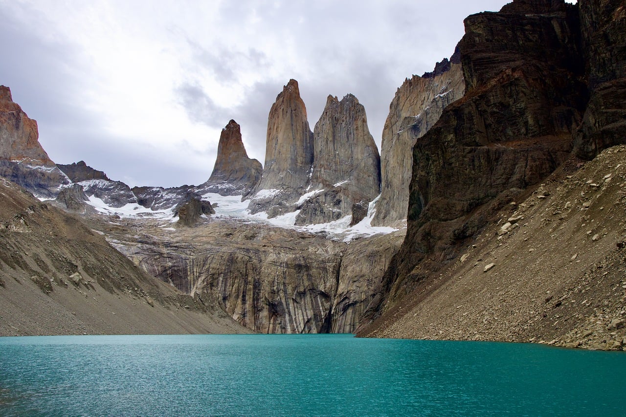 Mountain, lake, nature, rock, glacier, torres del paine