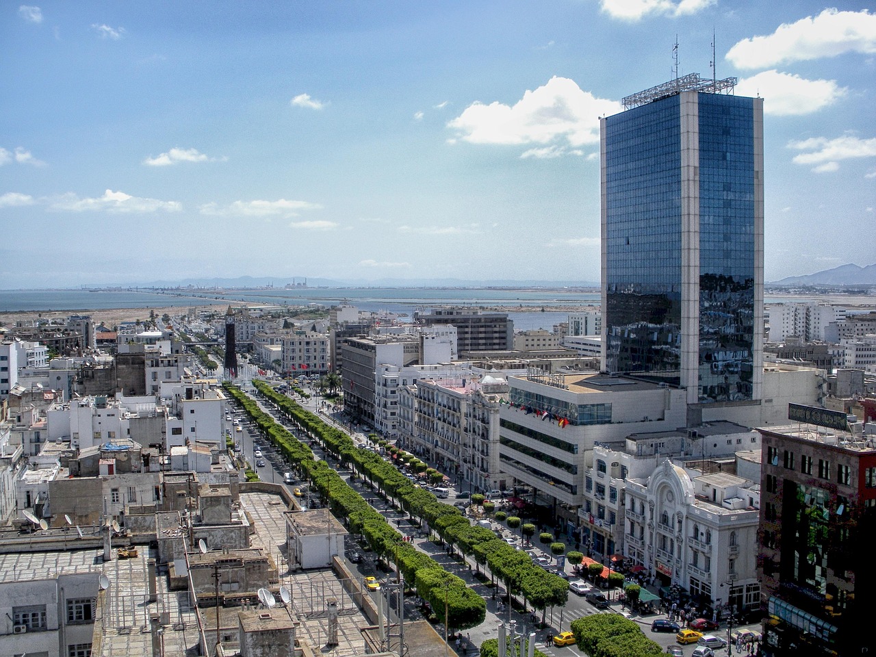 Tunis, tunisia, cityscape, city, skyscraper, buildings, architecture, trees, streets, vehicles, nature, cities, sky, clouds, skyline, outside