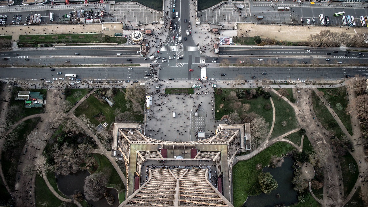 Architecture, eiffel tower, streets, perspective, tower, paris, city, landmark, road, street, traffic, urban, altitude, high, above, eiffel tower, eiffel tower, eiffel tower, paris, paris, paris, pari