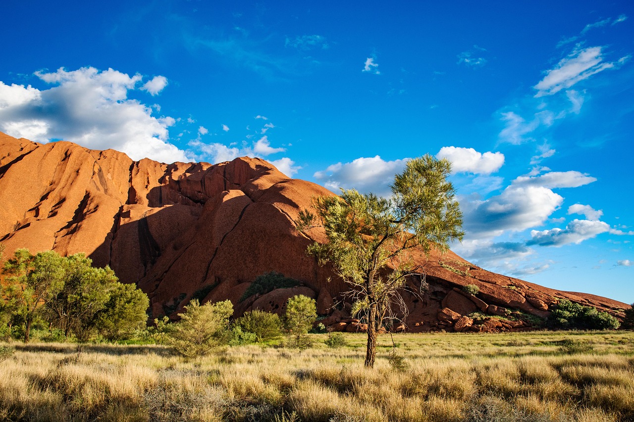 Landscape, desert, rock formations, sky, clouds, rock, mountain, uluru, outback, red, national park, nature, park, sand, bush, grass, sunset, sightseeing, northern territory, kata tjuta national park,