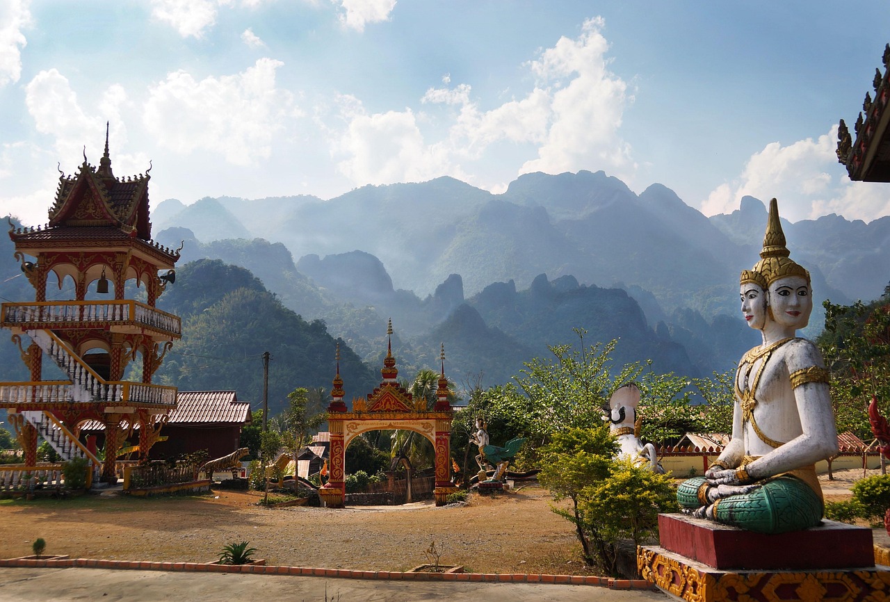 Laos, temple, mountains, buddhist, vang, nature, vieng