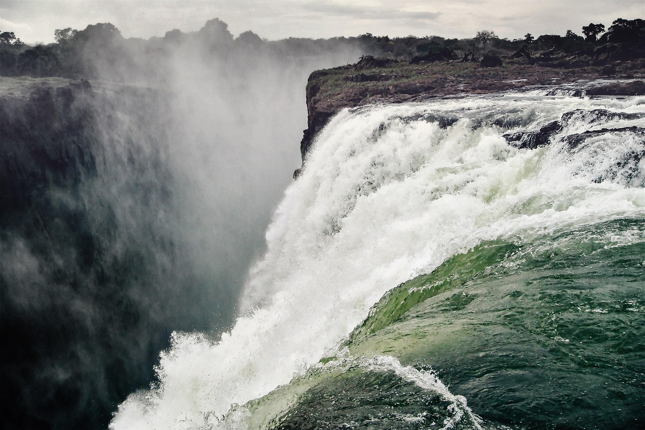 Waterfall, victoria falls, spray, zambezi, flow, africa, water, zimbabwe, zambia, enormous, water masses, depth, rush, nature, wild water, hydropower, force of nature, river course, flood, river lands