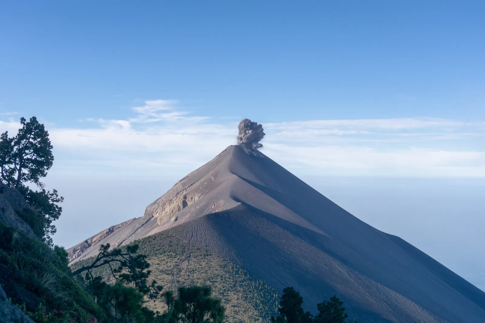 Volcán de Fuego smoking above the highlands, Guatemala