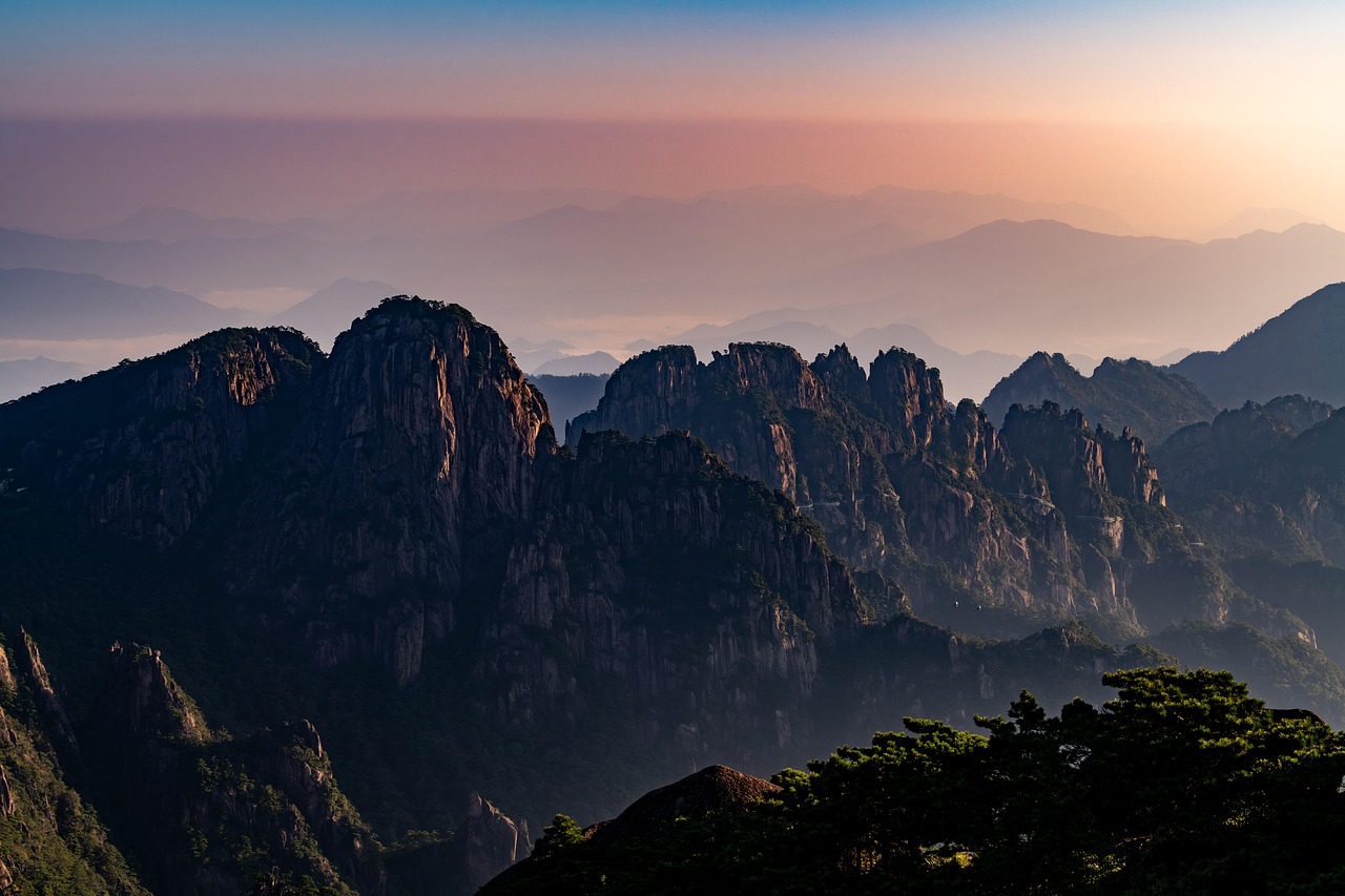 Mountain, sunrise, nature, outdoors, huangshan, china
