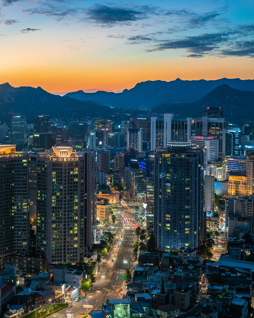 City, metropolitan, sunset, building, architecture, landmark, urban, metropolis, shopping, downtown, architectural, scenic, nature, south korea, seoul